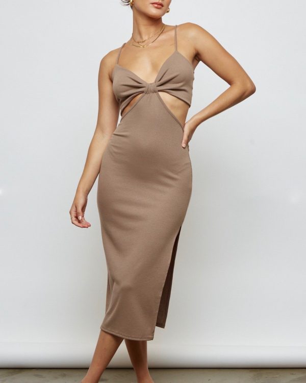 Ckoey Cut Out Side Slit Ribbed Midi Dress in More Colors