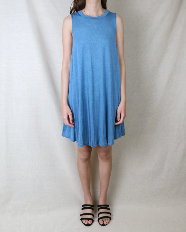 Basic Sleeveless Burnout Swingy Tank Dress in Ckoey Blue