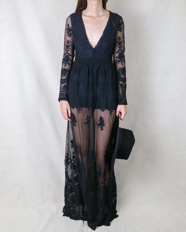 Ckoey Embroidered Maxi Dress in Black